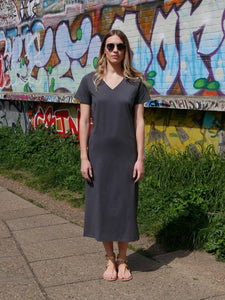 Basic V Neck Tee Dress Anthracite