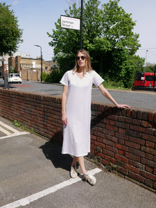 Basic V Neck Tee Dress White