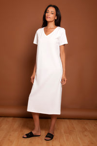 Basic V Neck Tee Dress White