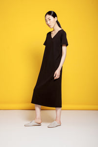 Basic V Neck Tee Dress Black