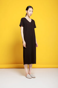 Basic V Neck Tee Dress Black